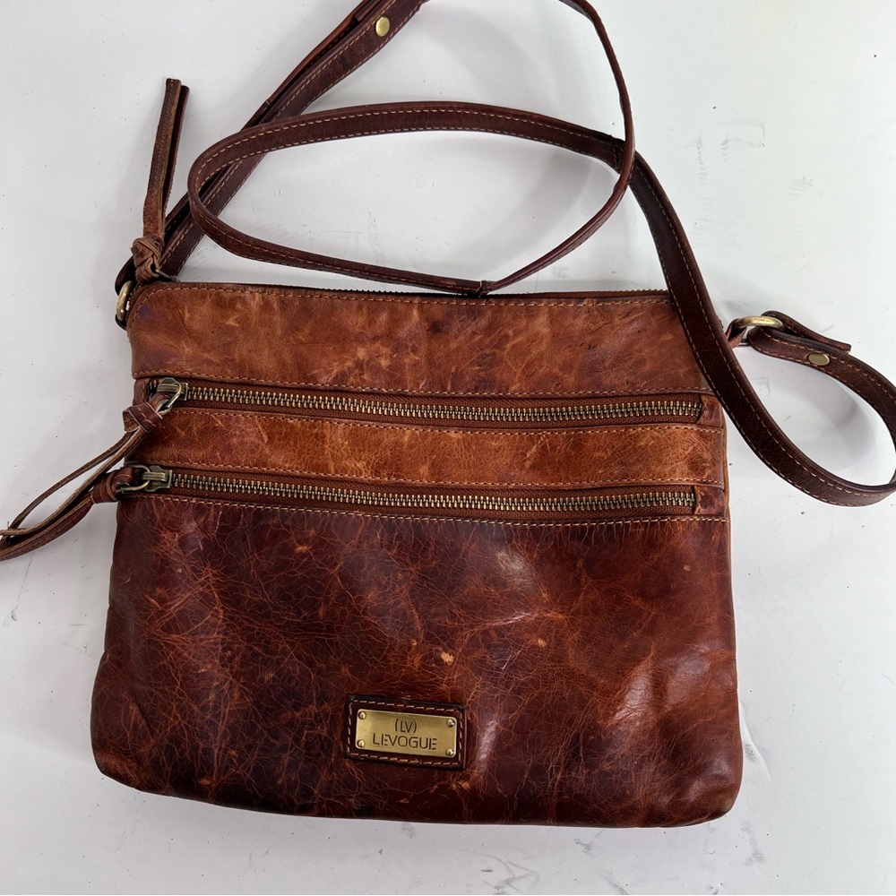 Levogue Dark Brown Genuine Leather Crossbody Handbag